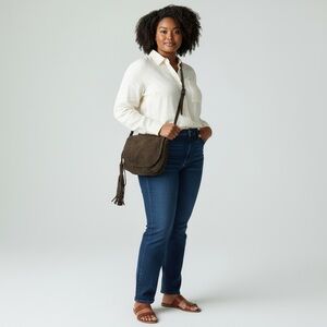 All Saints olive green Suede Crossbody Bag